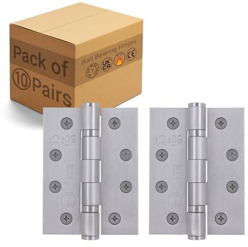 EAI Fire Door Hinges Satin Stainless Steel Heavy Duty Fire Rated Ball Bearing Internal Hinges, 4 Inch/102mm, 10 Pairs