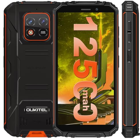 OUKITEL WP18 Téléphone Incassable Android 11 Téléphone Portable Incassable(Écran 5.93'HD+, 12500mAh, Caméra 13MP, 4GO+32GO/SD-1TO) Smartphone Débloqué, Dual SIM 4G+5G Wi-FI/Face ID/GPS/ 2 Ans, Orange