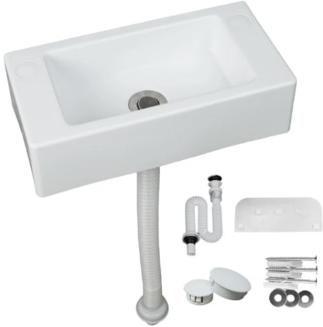 Waschbecken aus Kunststoff Ausgussbecken Handwaschbecken Einfach Spülbecken | aus Kunststoff mit Schlauch Abflussstopfen für Garten Garage Keller Wohnmobil (Weiß 40X20CM)