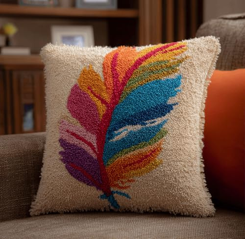 Taxpy Kit De Coussin À Crochet Pour Adultes/Débutants-Plume Kit Complet Diy Avec Crochet,Laine Et Toile -43 X 43 Cm
