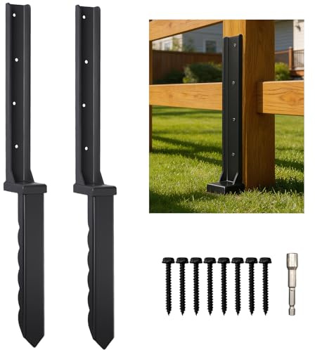 2 Pcs Fence Post Repair Kit Heavy-Duty Serrated Design Fence Post Repair Piles, specifically Designed to Repair Tilted/Broken/Wobbly Wooden Fences.
