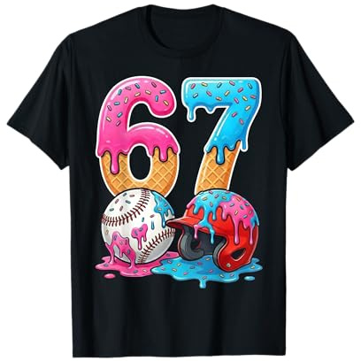 Baseball Ice Cream Drip 67 Helmet Bats Boys Sports Game Day T-Shirt