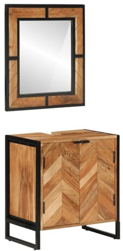 IBUQDDV 2-TLG. Badmöbel-Set aus Eisen und Massivholz Akazie mit Waschbeckenschrank und Spiegel, Langlebiges Badezimmermöbel für Stauraum und Organisation, Industrielles Design,