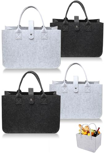 DASHUI 4 Stück Filztasche Einkaufstasche, Zusammenklappbar Filztasche Einkaufskorb, Filzkorb Tragetasche Filz Shopper zur Einkaufen Aufbewahrung Picknick 30x20x18cm