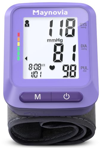 Maynovia Wrist Blood Pressure Monitor - Automatic Blood Pressure Cuff for Home Use, Digital BP Monitor Wrist with Large LCD Display, BP Cuff Wrist for Adults, 2x60 Memory, Fits 5.3-8.5(Purple)