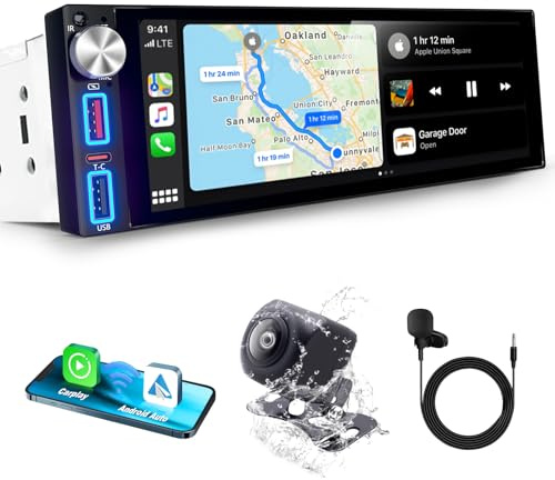 DAB/DAB+ 6,8 Zoll 1 DIN HD Autoradio mit Drahtlosem CarPlay & Android Auto, Type-C Schnellladung, DSP, Voice Control, AHD Rückfahrkamera &Mikrofonunterstützung, Bluetooth 5.2, AM/FM/RDS, AUX, SWC