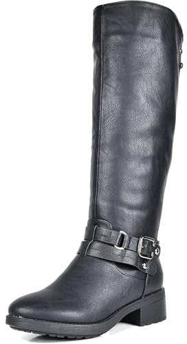 DREAM PAIRS Kniehohe Damen Westernstiefel Motorradstiefel mit seitlichem Reißverschluss und Druckknopfschnalle,Size 40,Schwarz,Uncle