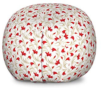 Ambesonne Floral Storage Toy Bag Chair, Red Gladiolus Pattern with Curved and Swirled Leaves Abstract Foliage Design, Stuffed Animal Organizer Washable Bag, Large Size, Vermilion Beige