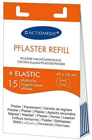 ACTIOMEDIC I ELASTIC Recharge de pansements pour bouts des doigts, 15 pièces, Compatible avec le distributeur de pansement EasyAid, Sparadraps élastiques hypoallergéniques, Enfants et adultes