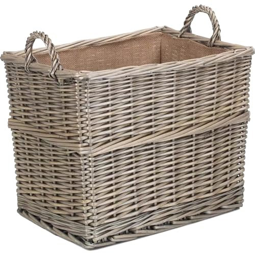 Vanilla Leisure - Log Basket Log Baskets For Wood Burner Indoor Large Wicker Basket Log Storage Log Basket for Fireplaces Hessian Lined Log Store Indoors Large Storage Size:D460xH350xW360mm
