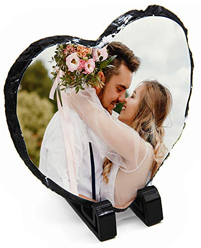 Curved Banana Personalised Heart Photo Slate Gift - Custom Photo/Image Rock Keepsake Plaque with Stands - 15cm