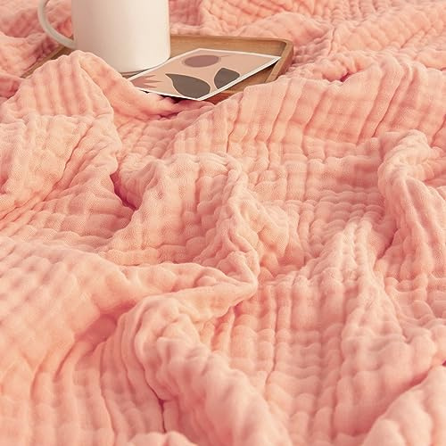 EMME Musselin-Decke 127x177 Baumwolle Oeko-TEX Erwachsene Tagesdecke,Rosa