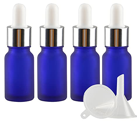 TIANZD 4 Stück 10 ml Leere Matt Blau glasflasche Tropfflasche Pipettenflaschen mit Glaspipette, 10ml Glasflasche mit Tropfpipette mit Silber Schraubverschluss für ätherische Öle, Parfüm Öle