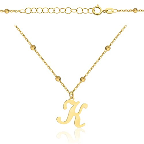 Goldene Damen Halskette 333 8k Gold Gelbgold Kette mit Anhänger Buchstabe K Kugel Gravur