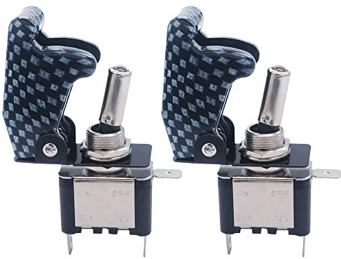 CENPEK 2 x robuste Kippschalter, 12 V, 20 A, SPST, 3-poliger An/Aus-LED-Lichter, Metall-Schalter mit Sicherheitsabdeckung und Drähten für Auto, LKW, Boot, Marine-Schwarz