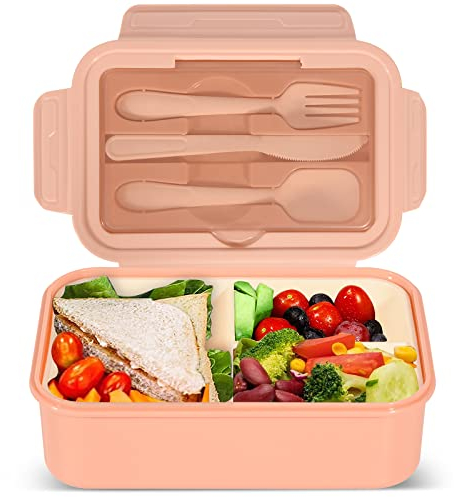 IJIAMY 1400ml Bento Lunch Box With 3 Compartments for Adults and Kids - Container With Cutlery, Dishwasher Safe, BPA Free