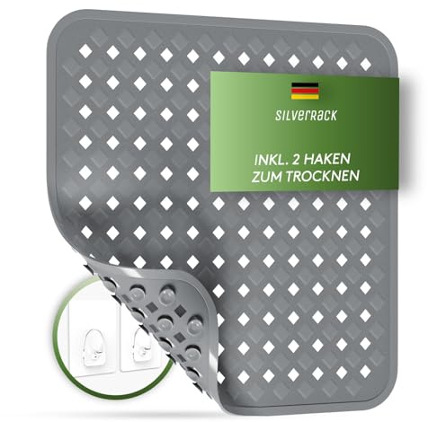 SilverRack Duschmatte rutschfest 53x53 cm Anthrazit RAUTEN | Antirutschmatte Dusche, BPA frei für Kinder, Badematte rutschfest, maschinenwaschbar u. schimmelresistent, Duscheinlage