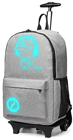 KONO Handgepäck Rucksack Tasche mit Rollen Business Trolley Reisetasche für Laptop Polyester (Grau-Upgrade)