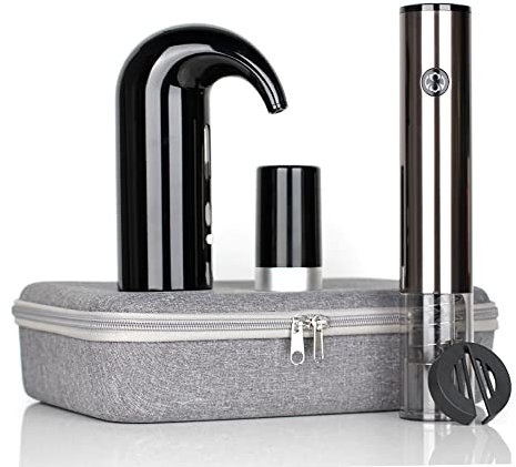 Electric Wine Opener Set, Wine Gift Set with Electric Wine Opener, Electric Aerator Pourer, Vacuum Stoppers,Foil Cutter and Storage Bag Wine Accessories Kit for Wine Lover