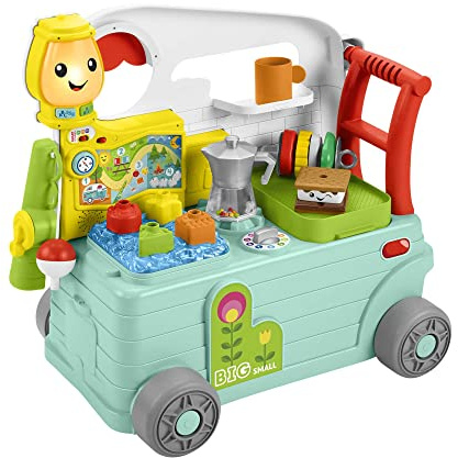 Fisher-Price - Ridi e Impara Camper 3-in-1, Giocattolo a Spinta per Primi Passi e Centro attività Musicale, Giocattolo per Bambini 9-36 Mesi, HCK51