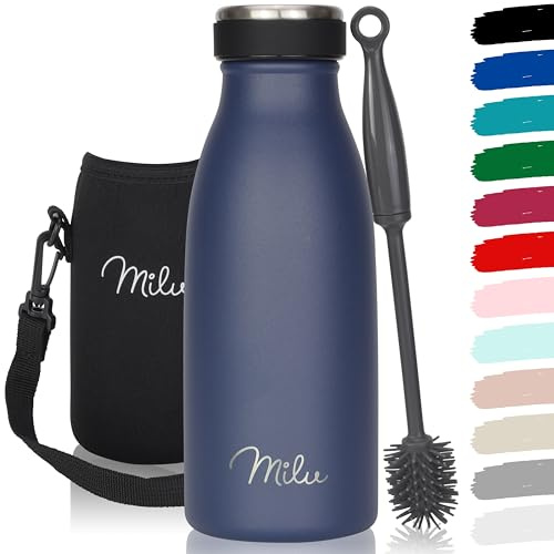 Milu Gourde en acier inoxydable 350 ml 500 ml, 750 ml, 1000 ml, 1,5 l – Bouteille isotherme, bouteille d'eau isolée, double paroi anti-fuite, convient aux acides carboniques (Bleu marine, 350ml)
