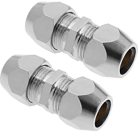 VGOL 2pcs 8mm Double Virole Raccord de Tuyau Droit en Nickelé Cuivre - Compression Adaptateur pour Climatisation et Plomberie
