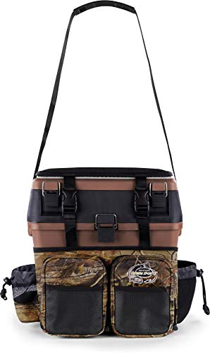 Sitzkiepe Angelrucksack Multi-Angelbox Sitz- und Gerätekasten mit Tragegurtsystem - inklusive 4 Kunststoffboxen Farbe Camo-Hunting