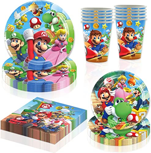 Spiel-Thema Pappteller Kindergeburtstag, Klassische Animation Partygeschirr 50-Teiliges Party Geschirrset für Geburtstagsdeko-10 7'' Pappteller, 10 9'' Pappteller, 20 Servietten, 10 Tassen