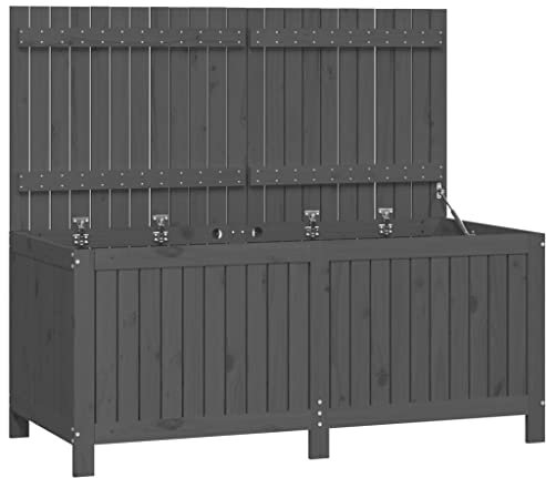 Makastle Massivholz Garten Aufbewahrungsbox Auflagenbox Gartentruhe mit Offenen Latten versehen, Kissenbox Gartenbox Kissentruhe Gartentruhe Truhe, Grau 147x68x64 cm Massivholz Kiefer