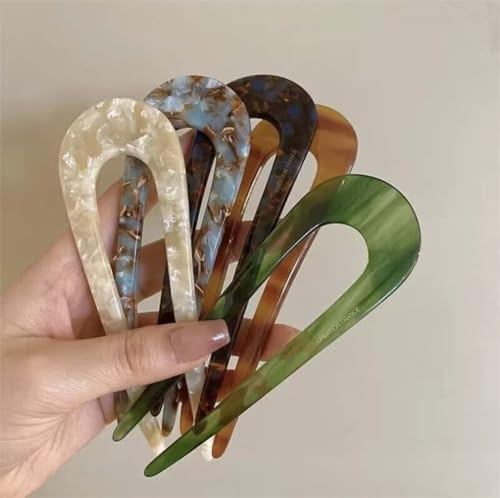5 Stück U-förmige Haarnadeln für Damen, U-förmige Haarnadeln französischer Stil Zelluloseacetat Schildkrötenmuschel Gabelstäbchen, U-förmige Haarnadel Französisch Stil Haarspange für Frauen, Mädchen