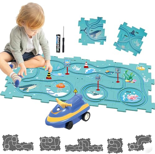 duoleey Auto Spielzeug Autorennbahn Spielzeugauto 8pcs DIY-Puzzlebahn für Kinderspielzeug DIY-Route Cars Spielzeug Geschenkspiele für Kinder Spielzeug ab 2 3 4 5 6 Jahren (Ozean)