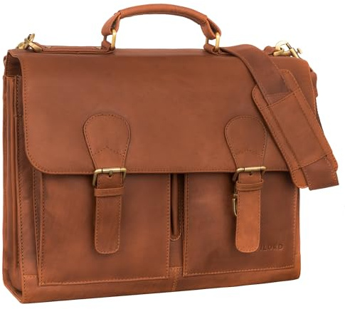 STILORD Ludger Leder Laptop Tasche 15,6 Zoll für Damen und Herren Ordnertasche Echtleder Businesstasche für Anwalt, Jurist, Büro oder als Lehrertasche Groß Farbe:Cognac - braun