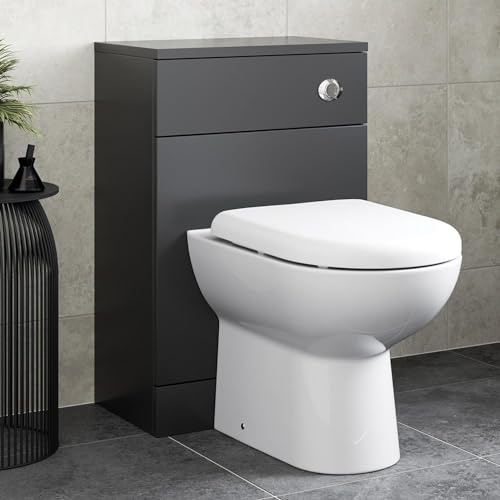 Affine® Modern Bathroom Cloakroom Back to Wall BTW Toilet WC 500mm Furniture Unit D Shape Pan Soft Close Seat, Dual Flush Cistern, Matt Black