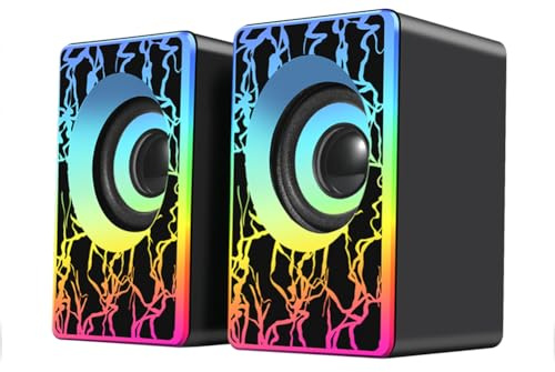 Mokeum PC Speakers, RGB Computer Speakers for Desktop, 2.0 USB Powered Portable Gaming Speakers with Colorful LED Light, 3.5mm Aux Input Mini Multimedia Speaker Sound Bar for TV Monitors Laptops