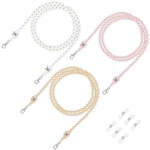 BTHRORO Perlen Brillenkette 3 Stück, Brillenketten Rutschfeste Anti Lost Brillenkette Mode Brillenband Maskenkette Brille Riemen für Damen Herren Brillenzubehör