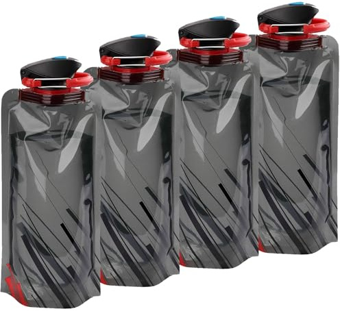 VIEVRE 4 Stück Faltbare Trinkflasche, Wiederverwendbare Trinkflasche Faltbar, Trinkflaschen Faltbar, für Festivals, Wandern, Reisen, Abenteuer, Festival Zubehör (Schwarz)