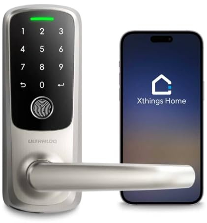 ULTRALOQ Latch 5 Smart Lock - Built-in WiFi Smart Fingerprint Door Lock - Biometric Keyless Entry Door Lock with App - Digital Keypad Door Handle Lock - Smart Locks for Front Door - App Remote Control