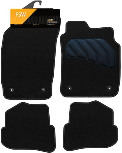 FSW - Fits Audi A1 2010-2018 - Tailored Mats - Black Carpet - PVC Cushioned Heel Pad - Anti Slip Mat - Non Slip Car Floor Mat, Granulated Backing - 4 Pc Floor Mat - 4 Clips
