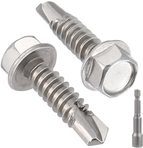 VGBUY 90Pcs #12 x 1 Self Drilling Screws for Metal,410 Stainless Steel Self Tapping Screws,Sheet Metal Screws,Quick Metal Tapping,Hex Washer Head