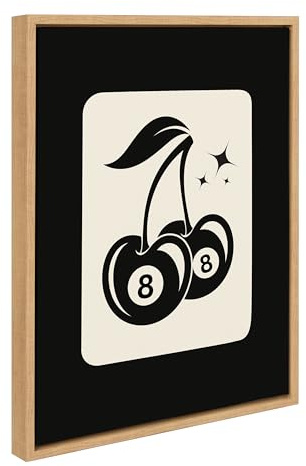 Kate and Laurel Sylvie Cherry Ball 8 Framed Canvas Wall Art by Honey Island Studio; 18x24 Natural; Cherry 8-Ball Art for Wall
