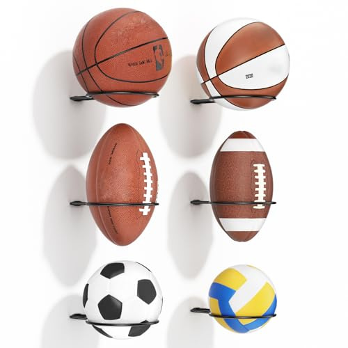 Soporte de pared para baloncesto: 6 piezas de estante de almacenamiento de pared para exhibición, soporte de pared para baloncesto, balón de fútbol, voleibol, fútbol, rugby, soporte como decoración de