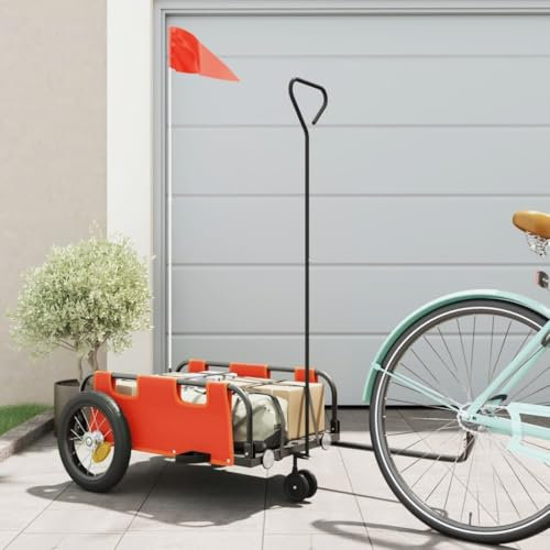 ZEYUAN Fahrradanhänger Orange Oxford-Gewebe und Eisen, Fahrrad Anhänger, Lastenanhänger, Handwagen, Fahrrad-lastenanhänger, Lastenfahrrad - 94180