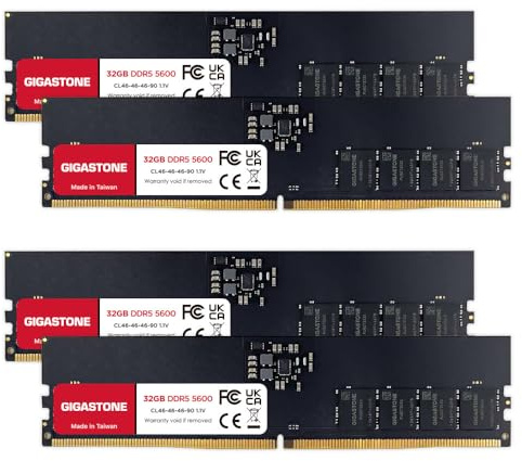 【DDR5 RAM】GIGASTONE 128GB Kit (4x32GB) DDR5 5600MHz PC5-44800 CL 46-46-46-90 1.1V UDIMM 288 Pin Unbuffered Non ECC High Performance PC Desktop Memory Upgrade