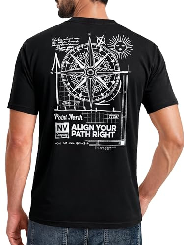 Neverless® Herren T-Shirt Backprint Maritim Kompass Segeln Sommer Fashion Streetstyle Schwarz 3XL
