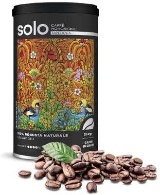 SOLO - Caffè Monorigine Tanzania, Caffè in Grani Tostati, 250 g, 100% Robusta Naturale