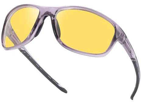Myiaur Nachtsichtbrille Sportbrille für Damen Wrap Around Design, Polarisiert Anti Glare Scheinwerferbrille für Nachtfahrten & Regen/Nebel/Wolken