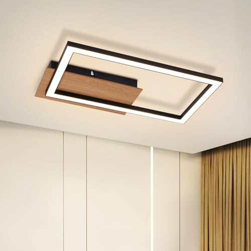 CBJKTX Deckenleuchte LED Deckenlampe Schlafzimmer Modern | Schlafzimmerlampe 12W Holz Küchenlampe 3000K Warmweiß Rechteckig Flurlampe für Wohnzimmer Flur Esszimmer Büro