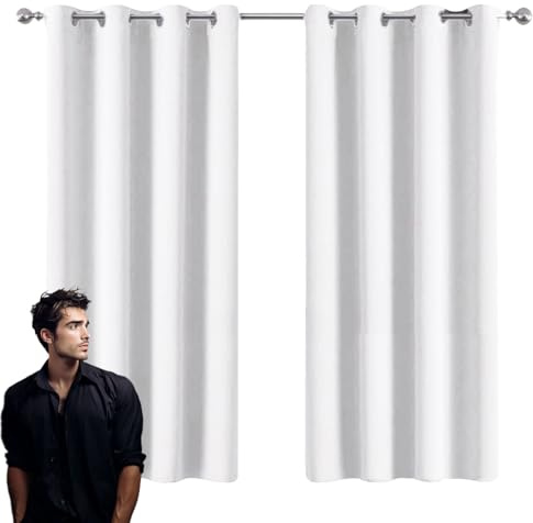 Thermovorhang mit Ösen 270 x 220 cm mit Ösen Blickdicht Polyester Kälteschutz Türvorhang Blickdicht Ohne Bohren Energieeinsparung für Wohnzimmer Schlafzimmer, Weiß