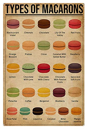 Tin Signs Vintage Baking Types of Macarons Signs, Macarons Art Prints, Macarons Wall Art, Signs for Macarons Lovers Tin Signs for House 12x16inch