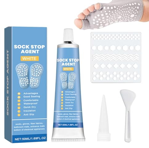 Sockenstopper-Kleber, 50 ml, schnelltrocknend, selbstklebend, Sockenstopper, rutschfest, Stoff, Textil, Flüssigfarbe, Sohlengriffschutz mit Schaber, wasserdichte Stofffarbe für Socken, Handschuhe